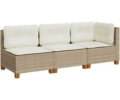 Trivietė sodo sofa su pagalvėlėmis, smėlio spalvos, poliratanas