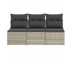 Trivietė sodo sofa su pagalvėlėmis, šviesiai pilka, poliratanas