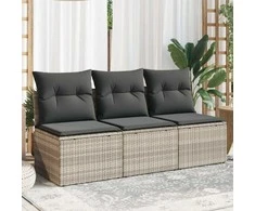 Trivietė sodo sofa su pagalvėlėmis, šviesiai pilka, poliratanas