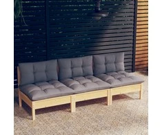 Trivietė sodo sofa su pilkomis pagalvėlėmis, pušies masyvas