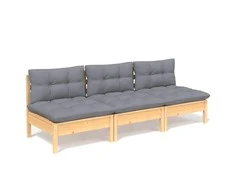 Trivietė sodo sofa su pilkomis pagalvėlėmis, pušies masyvas