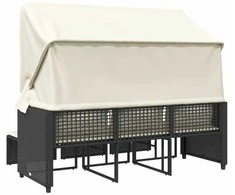 Trivietė sodo sofa su skliautu/taburetėmis, juoda, poliratanas