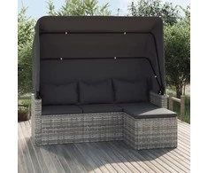 Trivietė sodo sofa su stogeliu ir pakoja, pilka, poliratanas