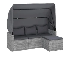 Trivietė sodo sofa su stogeliu ir pakoja, pilka, poliratanas