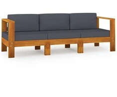 Trivietė sodo sofa su tamsiai pilkomis pagalvėmis, akacija