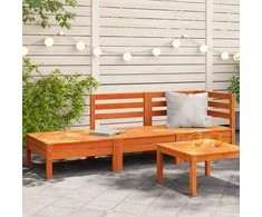 Trivietė sodo sofa, vaško ruda, pušies medienos masyvas