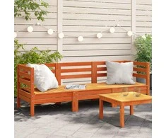 Trivietė sodo sofa, vaško ruda, pušies medienos masyvas