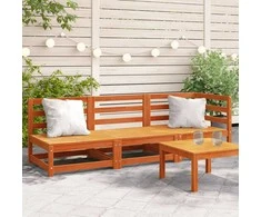Trivietė sodo sofa, vaško ruda, pušies medienos masyvas