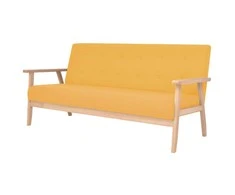 Trivietė sofa, geltonos spalvos, audinys