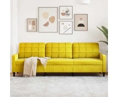 Trivietė sofa, geltonos spalvos, 210cm, aksomas