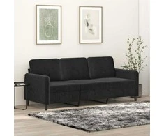 Trivietė sofa, juodos spalvos, 180cm, aksomas