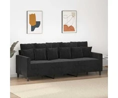 Trivietė sofa, juodos spalvos, 180cm, aksomas