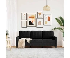 Trivietė sofa, juodos spalvos, 180cm, aksomas