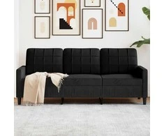 Trivietė sofa, juodos spalvos, 180cm, aksomas