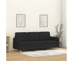 Trivietė sofa, juodos spalvos, 180cm, audinys