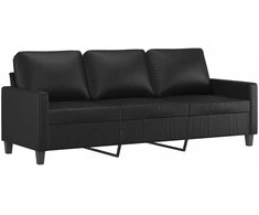 Trivietė sofa, juodos spalvos, 180cm, dirbtinė oda