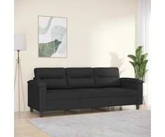 Trivietė sofa, juodos spalvos, 180cm, mikropluošto audinys