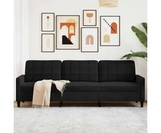 Trivietė sofa, juodos spalvos, 210cm, aksomas