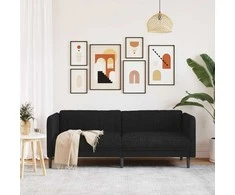 Trivietė sofa, juodos spalvos, audinys