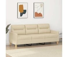 Trivietė sofa, kreminės spalvos, 180cm, audinys
