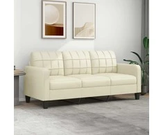 Trivietė sofa, kreminės spalvos, 180cm, dirbtinė oda
