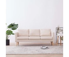 Trivietė sofa, kreminės spalvos, audinys
