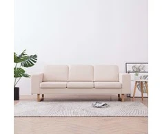 Trivietė sofa, kreminės spalvos, audinys