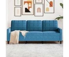 Trivietė sofa, mėlynos spalvos, 180cm, aksomas