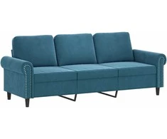 Trivietė sofa, mėlynos spalvos, 180cm, aksomas
