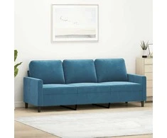 Trivietė sofa, mėlynos spalvos, 180cm, aksomas