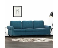 Trivietė sofa, mėlynos spalvos, 180cm, aksomas
