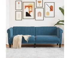 Trivietė sofa, mėlynos spalvos, aksomas