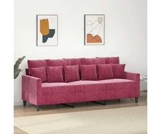 Trivietė sofa, raudonojo vyno spalvos, 180cm, aksomas