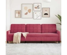 Trivietė sofa, raudonojo vyno spalvos, 210cm, aksomas