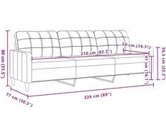 Trivietė sofa, raudonojo vyno spalvos, 210cm, aksomas
