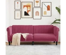 Trivietė sofa, raudonojo vyno spalvos, aksomas