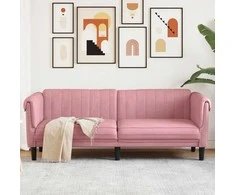 Trivietė sofa, rožinės spalvos, aksomas