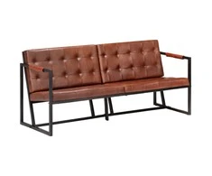 Trivietė sofa, rudos spalvos, tikra ožkos oda