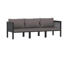 Lauko baldų komplektas Trivietė sofa su pagalvėlėmis, antracito spalvos, poliratanas