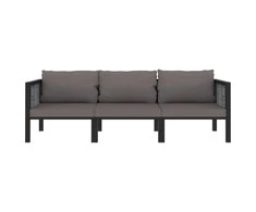 Lauko baldų komplektas Trivietė sofa su pagalvėlėmis, antracito spalvos, poliratanas