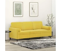 Trivietė sofa su pagalvėlėmis, geltonos spalvos, 180cm, aksomas
