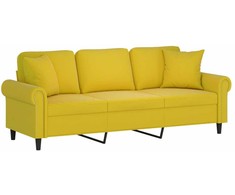Trivietė sofa su pagalvėlėmis, geltonos spalvos, 180cm, aksomas