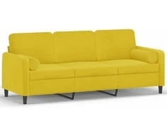 Trivietė sofa su pagalvėlėmis, geltonos spalvos, 180cm, aksomas