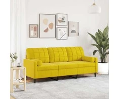 Trivietė sofa su pagalvėlėmis, geltonos spalvos, 180cm, aksomas