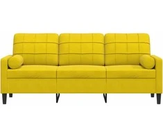 Trivietė sofa su pagalvėlėmis, geltonos spalvos, 180cm, aksomas