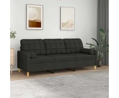 Trivietė sofa su pagalvėlėmis, juodos spalvos, 180cm, audinys