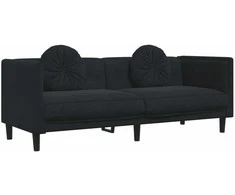 Trivietė sofa su pagalvėlėmis, juodos spalvos, aksomas