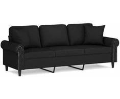 Trivietė sofa su pagalvėlėmis, juodos spalvos, 180cm, aksomas