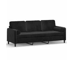 Trivietė sofa su pagalvėlėmis, juodos spalvos, 180cm, aksomas
