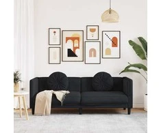 Trivietė sofa su pagalvėlėmis, juodos spalvos, aksomas